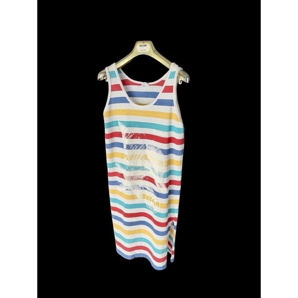 Vintage 80's Beach Comber Cover Up Dress Women Striped Sz Large Distressed